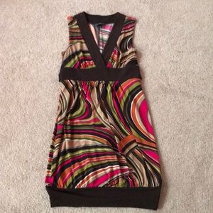 Small Brown, pink, green short sleeveless dress